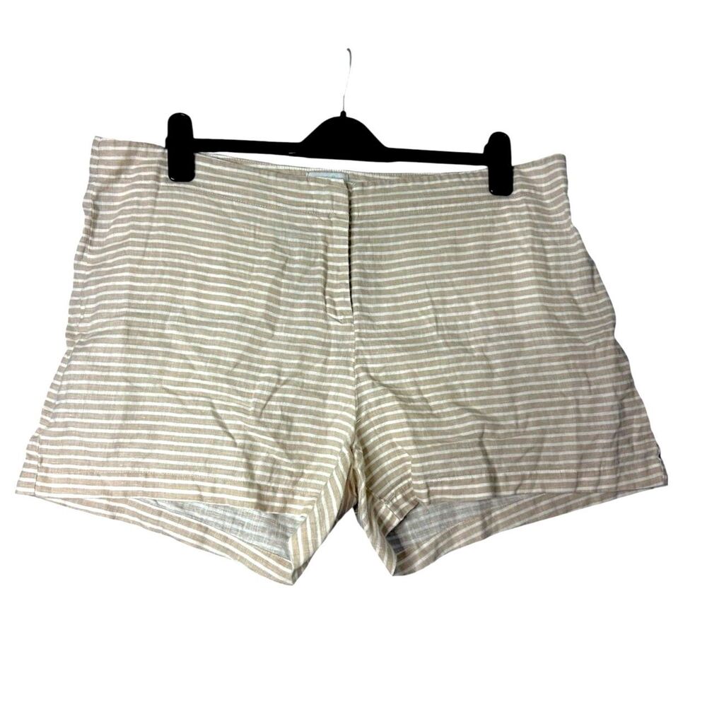 HIHO Womens Neutral Stripe Linen Shorts XL Preppy Beach Vacay Resort Cruise Chic